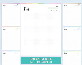 Printable dot grid notes PDF, grid notebook template, print at home pages, instant download, cute planner page inserts, journal templates