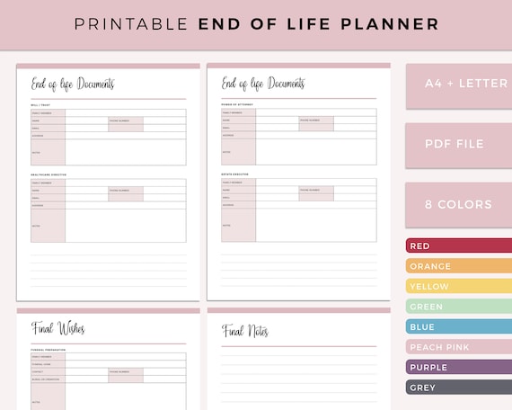 Printable End of Life Planner Emergency Binder Documents - Etsy