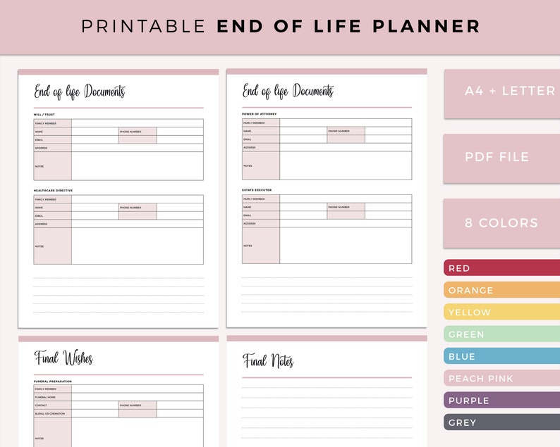 Printable End of Life Planner Emergency Binder Documents Etsy