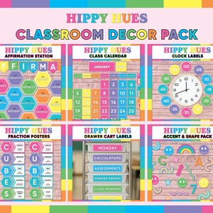 Bright Rainbow Classroom Decor Bundle | Colorful Bulletin Board Pack | Hippy Hues Classroom Decorations | Teacher School Printables PDF
