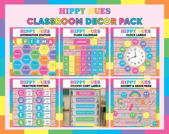 Bright Rainbow Classroom Decor Bundle | Colorful Bulletin Board Pack | Hippy Hues Classroom Decorations | Teacher School Printables PDF