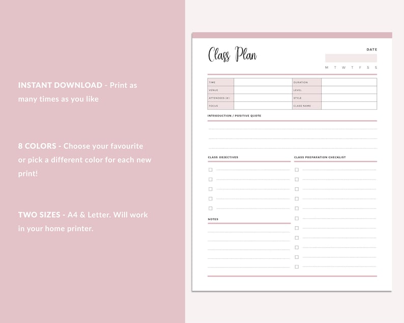 Printable Yoga Instructor Class Planner Pilates Teacher Class | Etsy