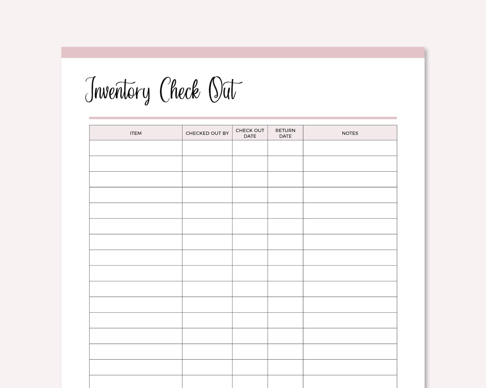 Printable Inventory Sign Out Sheet, Check Out Form, Checkout List ...