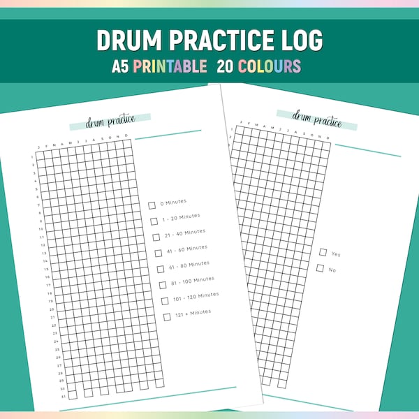 A5 Drum Practice Tracker, Printable Drum Training Journal, Simple Drum Study Chart, Daily Drum Practice Log PDF, Daily Tracker