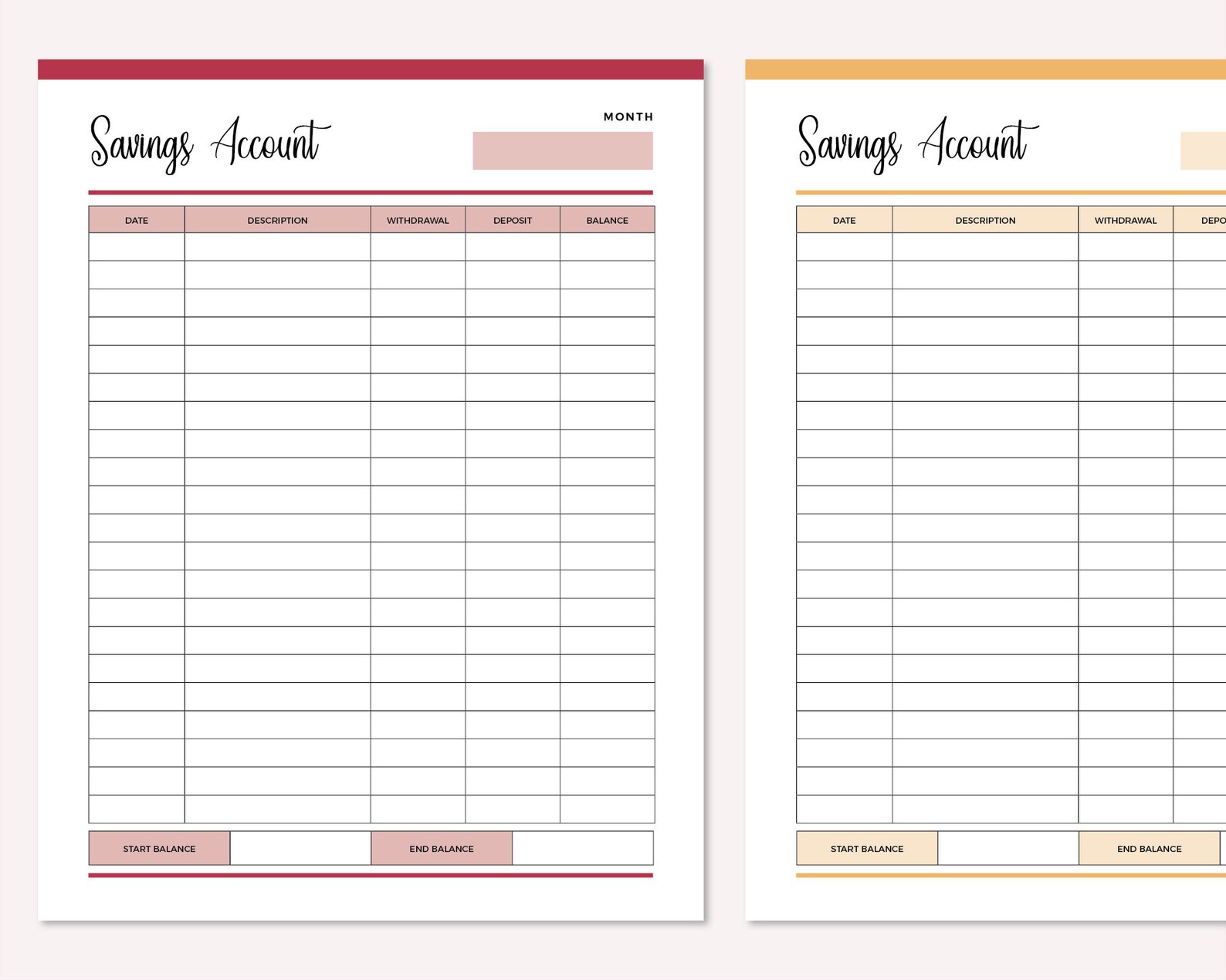 Printable Savings Account Sheet Personal Savings Tracker | Etsy