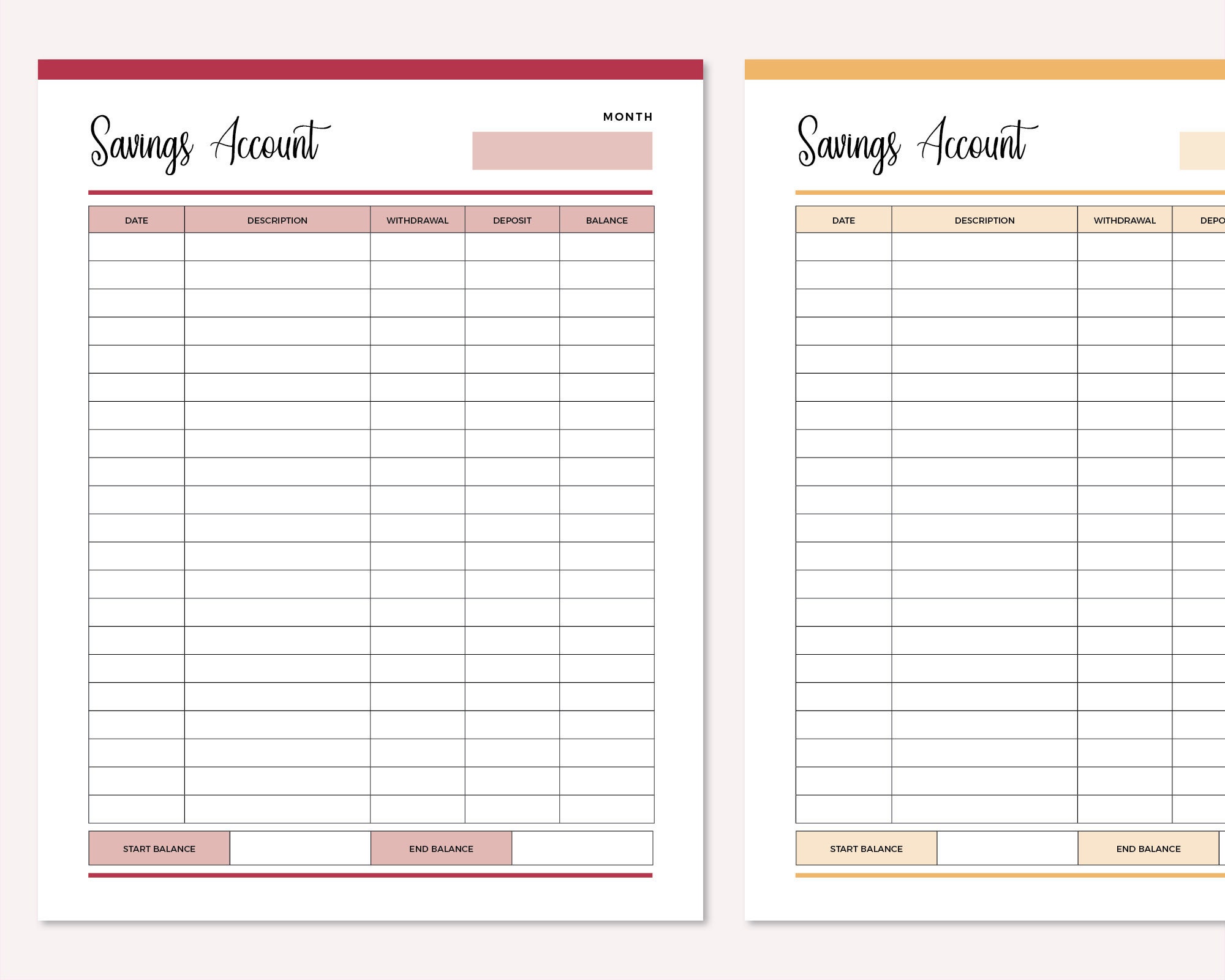 Printable Savings Account Sheet Personal Savings Tracker | Etsy