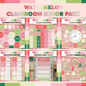 Watermelon Classroom Decor Bundle | Red Pink Green Classroom Theme | Bright Colorful Classroom Decorations | Teacher Setup | Bulletin Board