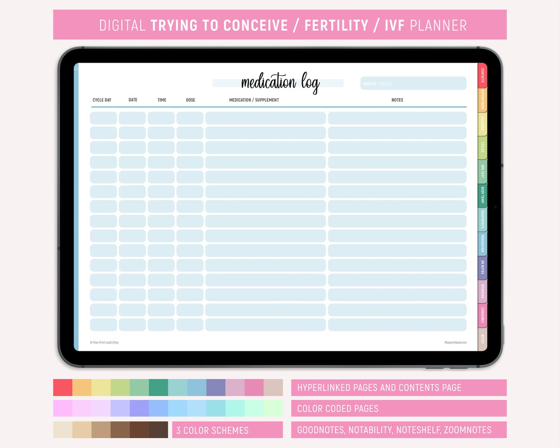 Digital IVF Planner, TTC Journal, IUI Medication Tracker, Conception ...