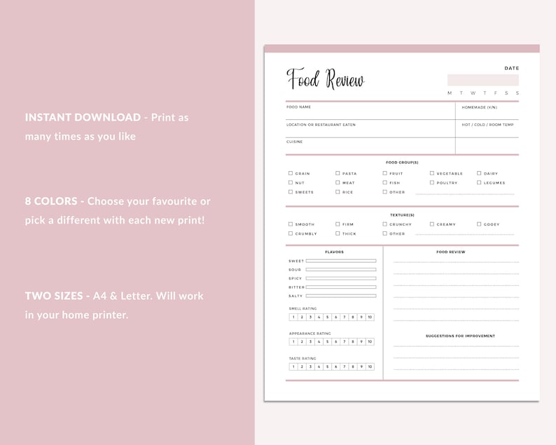Printable Food Review Journal Restaurant Review Sheet Places - Etsy