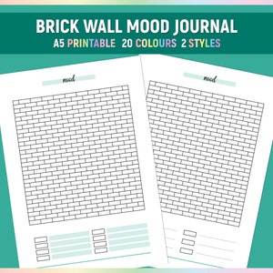 A5 Brick Wall Mood Journal Template, Printable Blocks Emotion Tracker, Printable Wellness diary Journal, Daily Brick Wall Mood Journal