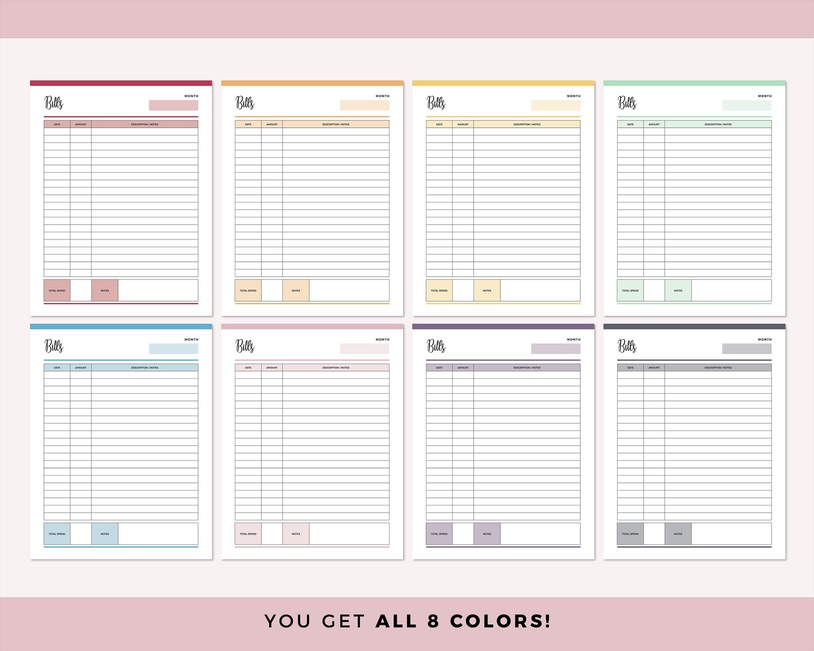 Printable Bill Payment Sheet Print at Home Monthly Bills - Etsy