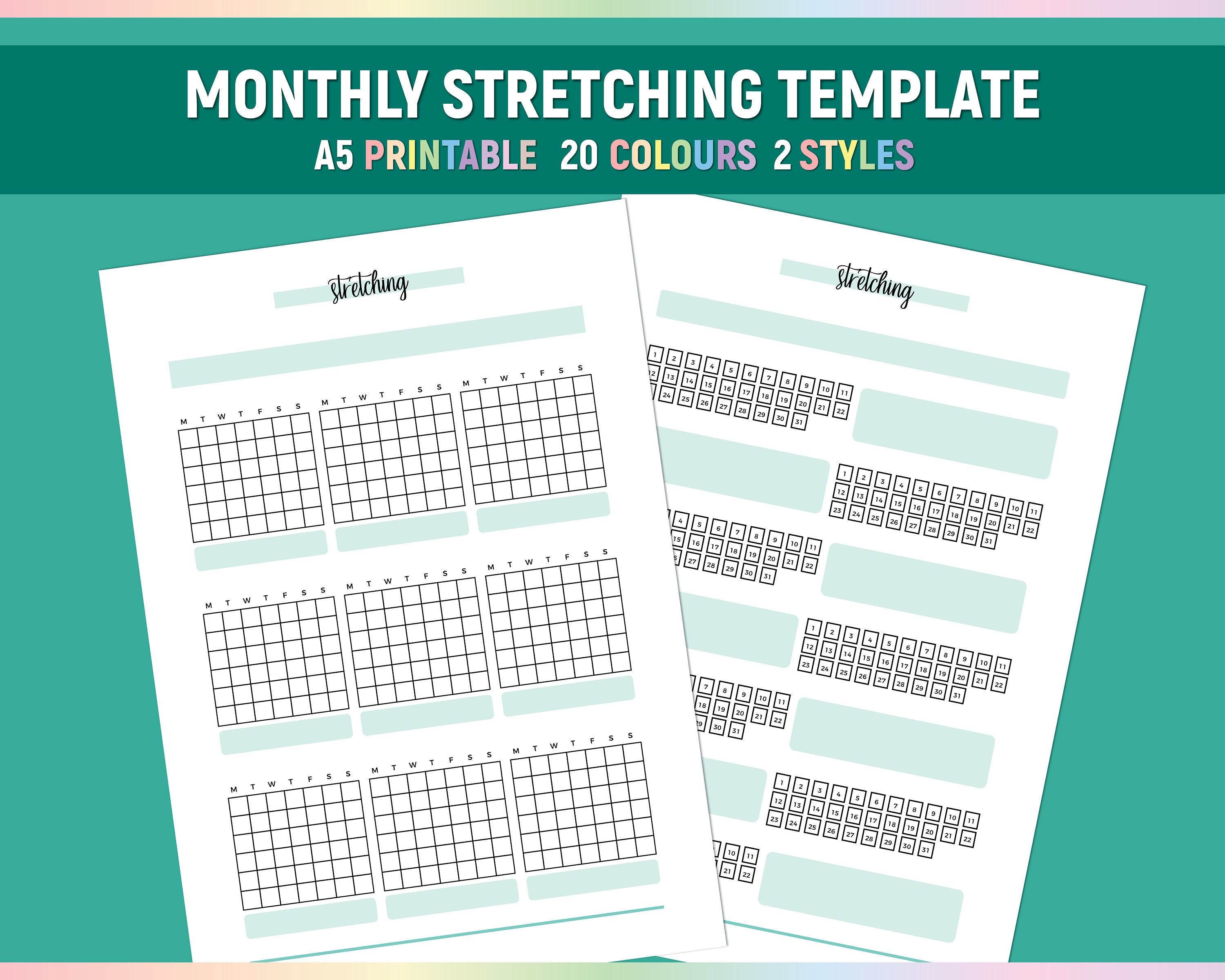 Stretchng Log A5 Monthly Stretching Template, Printable Stretching Exercises Tracker ...