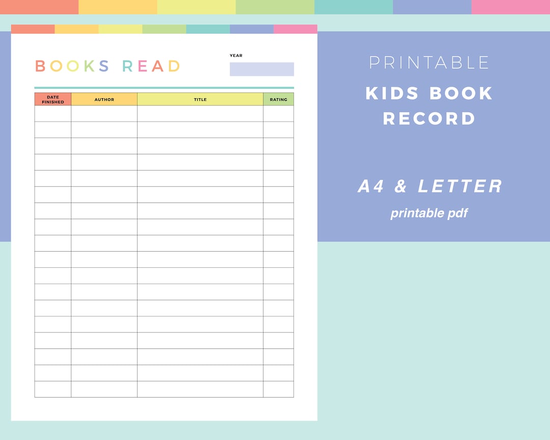 Printable Book Reading Record for Kids, Books Read by Children, List of