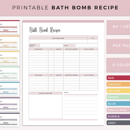 Printable Bath Bomb Recipe Sheet Soap Making Planner Soap - Etsy