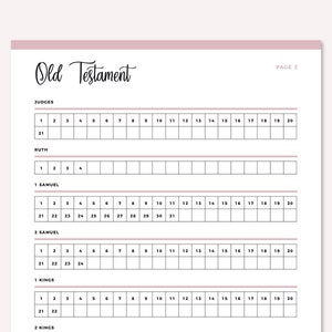 May include: A printable checklist for reading the Old Testament. The checklist includes the books of Judges, Ruth, 1 Samuel, 2 Samuel, 1 Kings, and 2 Kings. Each book is divided into chapters, with numbers 1 through 20 listed across the top of each section.
