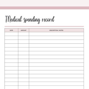 Printable Medical Spending Record, Medical Finance Sheet, Medical Cost ...