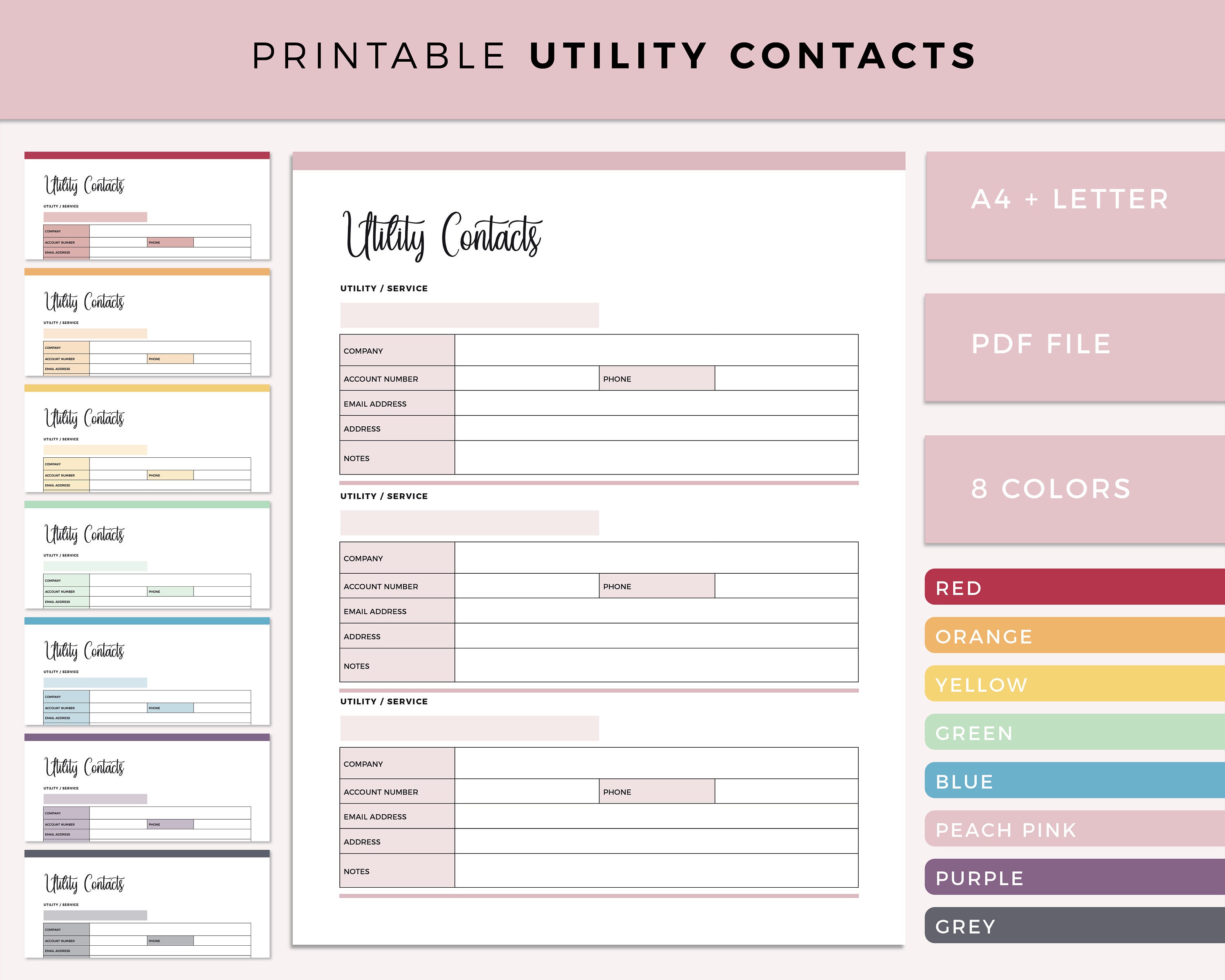 Printable Utility Contacts Tracker Utility Service Address - Etsy ...