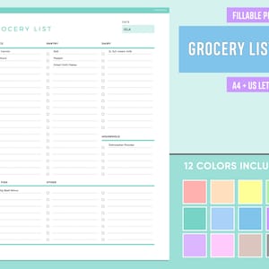 Editable Grocery List Printable, Fillable Shopping List, Digital Grocery List, Shopping Planner, Grocery List Template, Groceries List