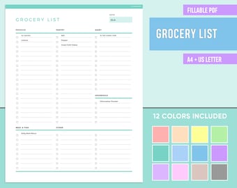 Editable Grocery List Printable, Fillable Shopping List, Digital Grocery List, Shopping Planner, Grocery List Template, Groceries List