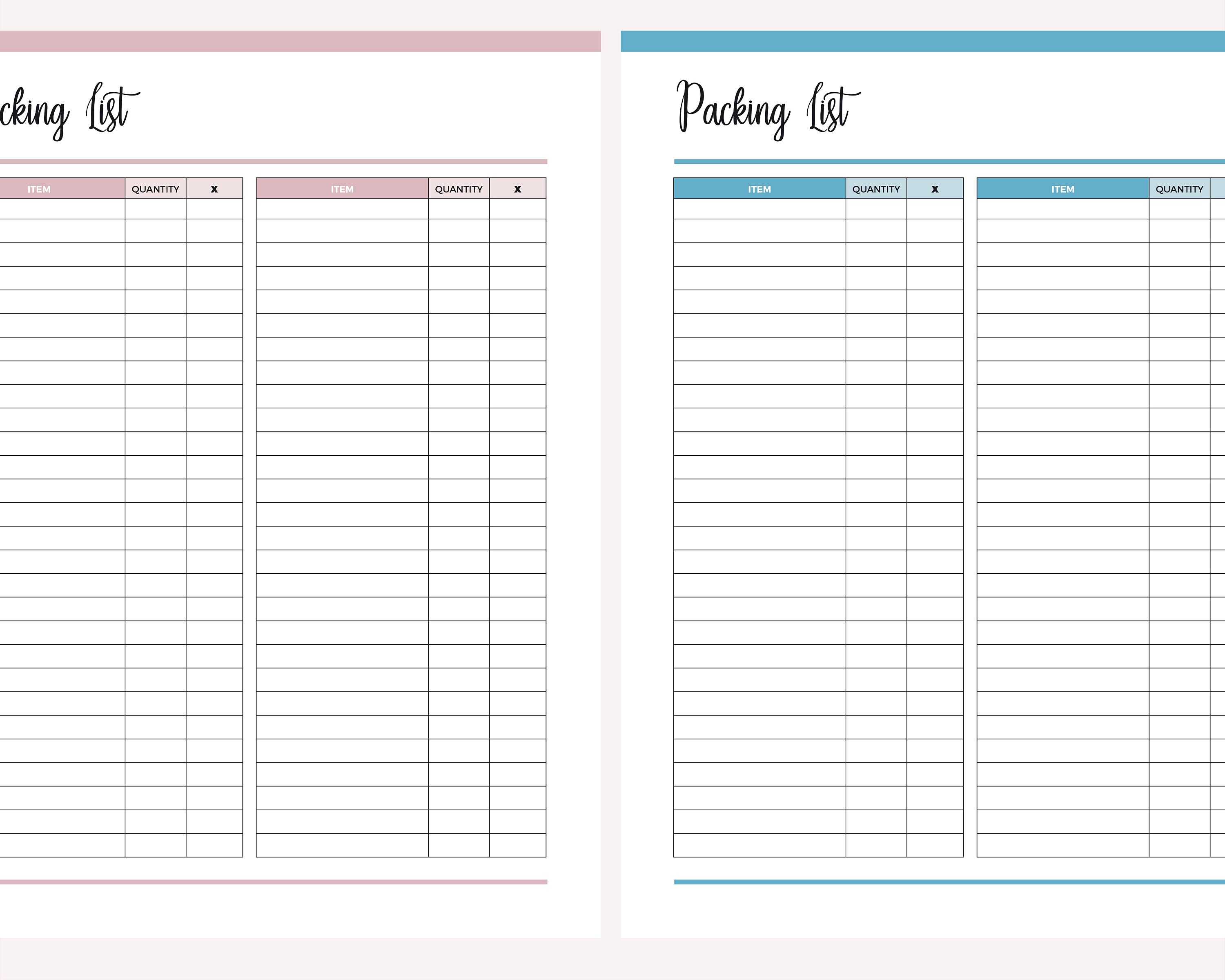printable travel packing list holiday planner packing etsy