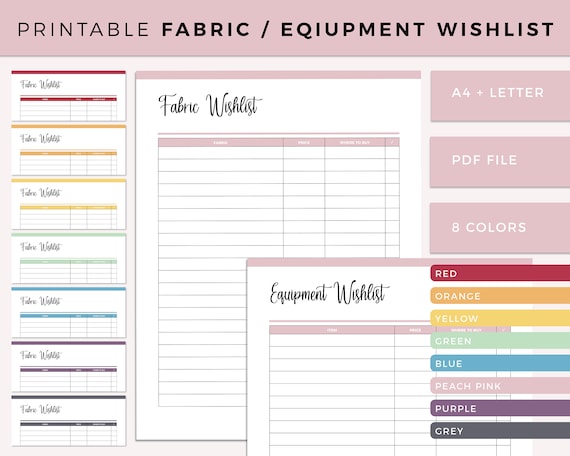 Printable Fabric and Equipment Wishlist, Quilter Fabric Wishlist, Quilting  Equipment Inventory List, Sewing Inventory, Crafter Inventory 