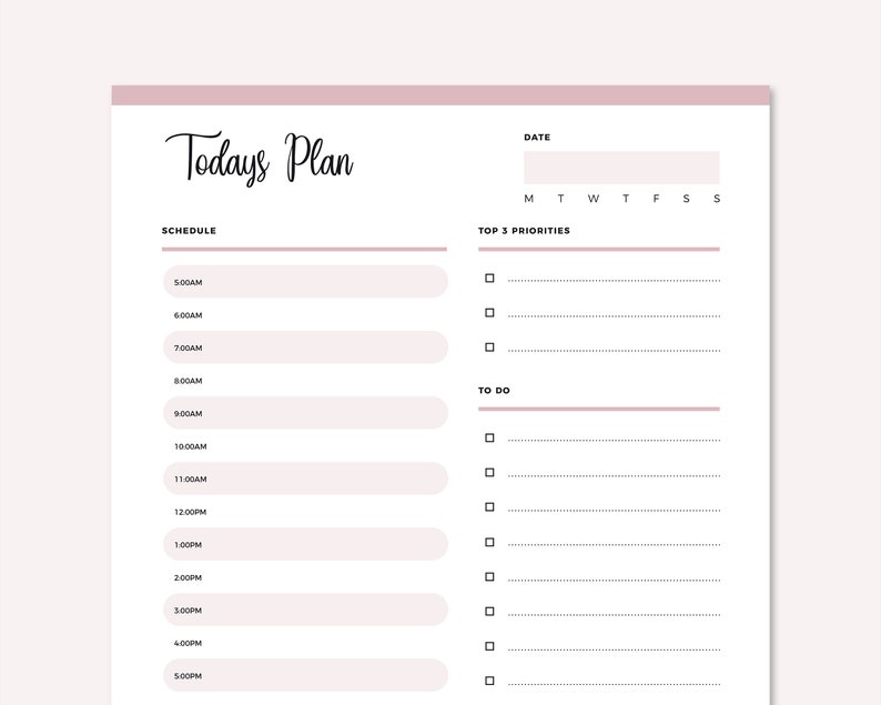 Day Planner Printable Print at Home Daily Planner 1 Hour Etsy