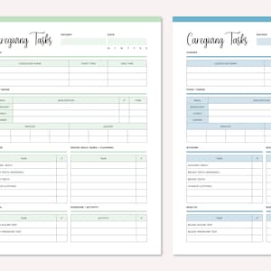 May include: A printable checklist for caregiving tasks. The checklist includes sections for food and drink, hygiene, house hold tasks, health, and exercise. The checklist is designed to be used by caregivers to track the tasks they have completed for their patients.