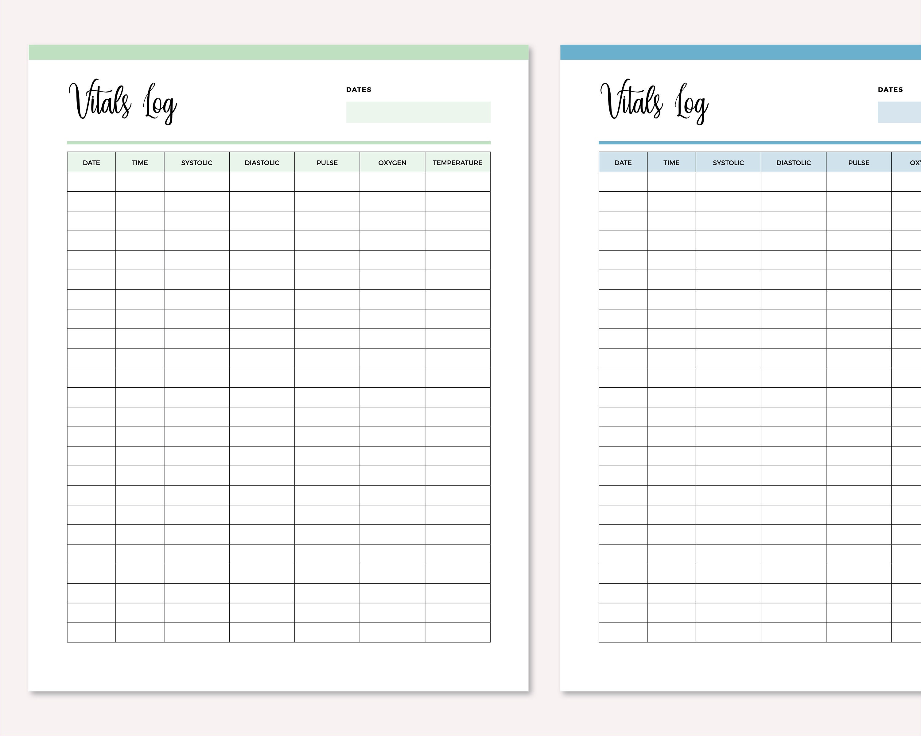 Printable Vital Sign Sheet Vitals Tracker Nursing Vitals - Etsy Canada