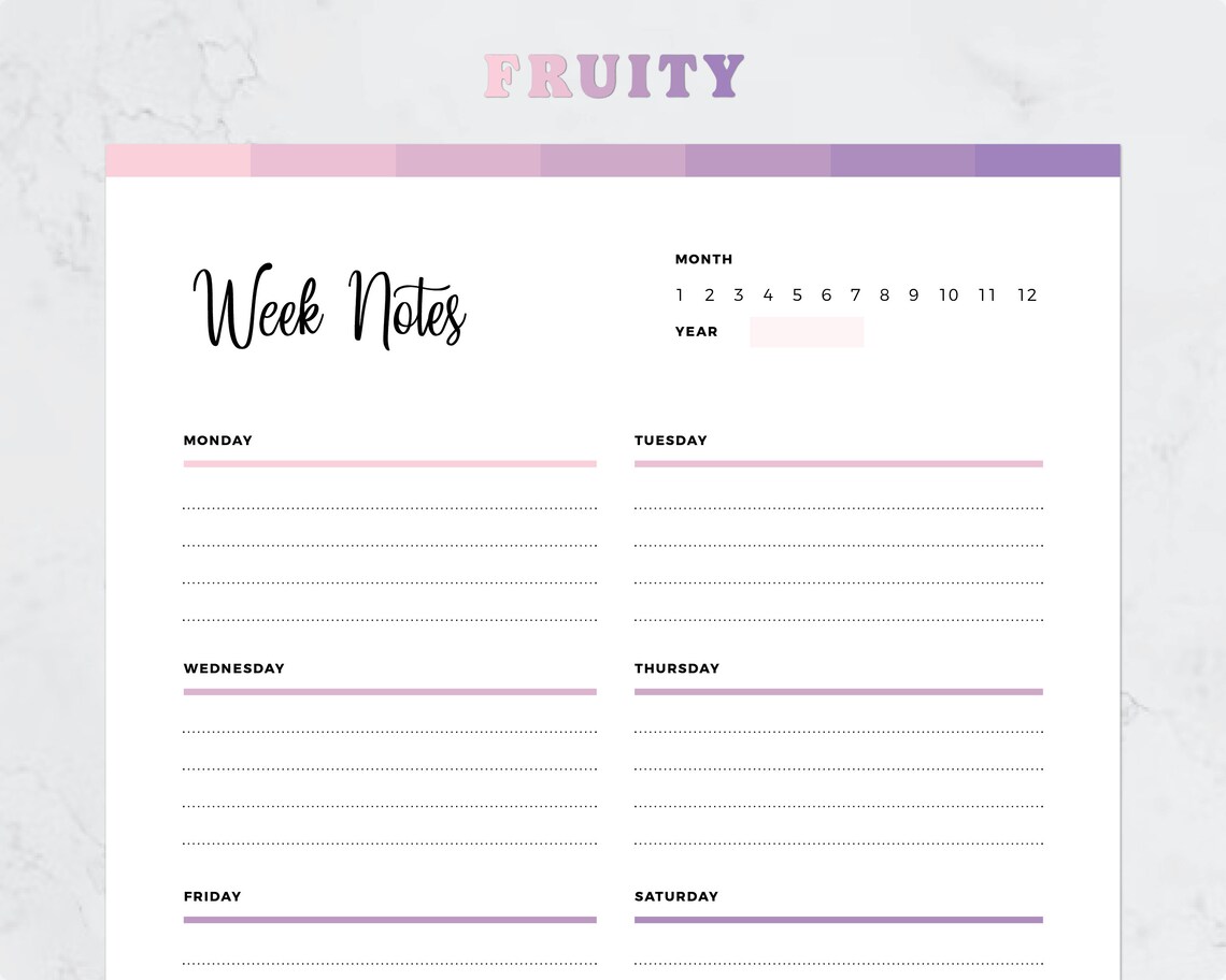 Printable Weekly Notes PDF, Week Notes Planner Insert, Notes Checklist ...