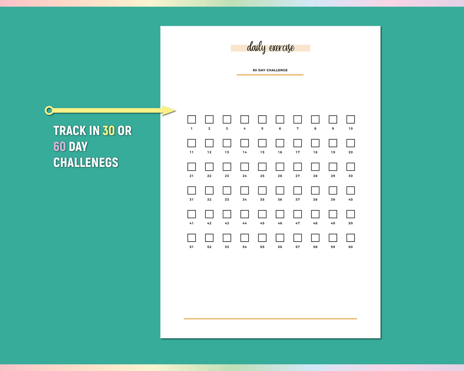 30 Day Daily Exercise Challenge Tracker, 60 Day Fitness Routine Log, A5 ...