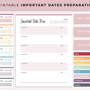 Printable Important Date Preparation, Week Planner, Week Outline, Exam Preparation, A4 and Letter Size, Important Week Planning