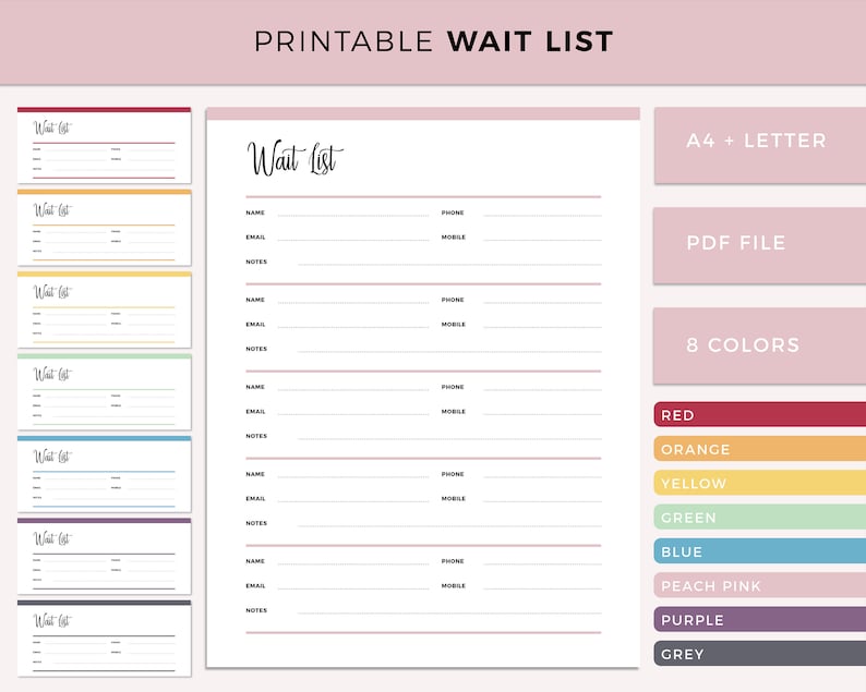 Printable Wait List, Business Contact List, MLM Waitlist, Client Wait ...