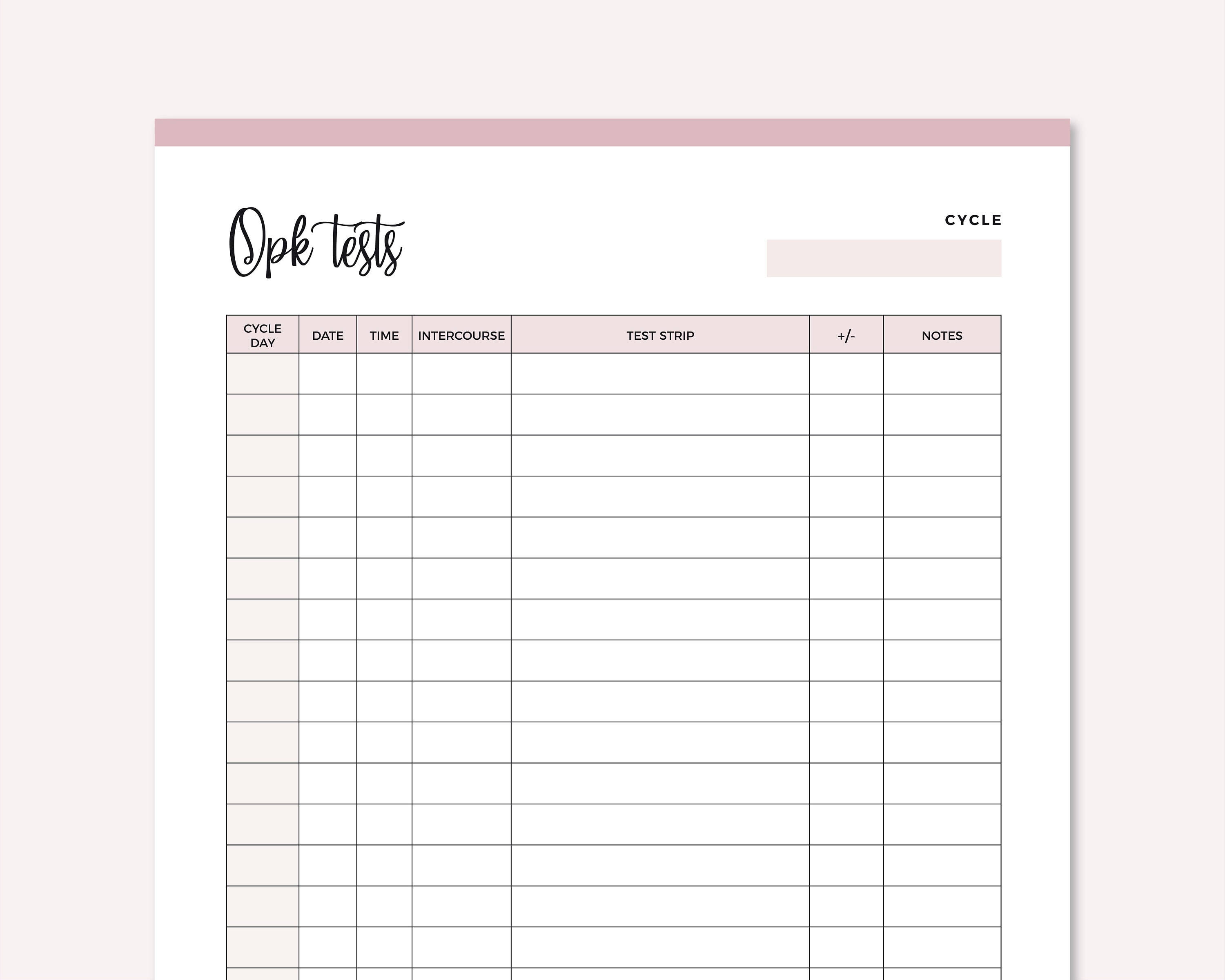 Printable OPK Test Sheet Fertility Planner Ovulation test Etsy