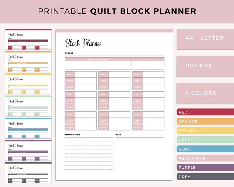 Printable Quilting Block Planner Quilting Planner Quilt Etsy