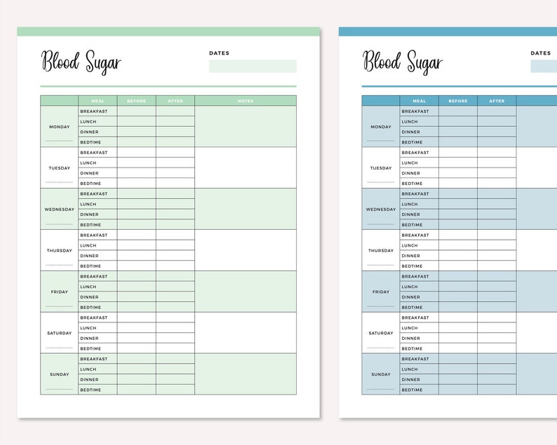 Printable Blood Sugar Journal Blood Glucose Log Diabetes - Etsy