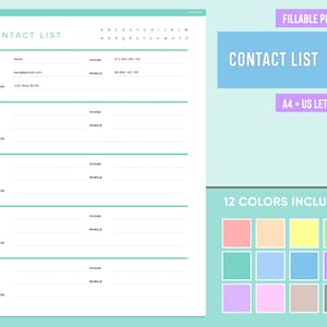 Editable Contact List Printable, Fillable Address Book Template, Minimal Contact List, Digital Address Book, Contact Book Digital