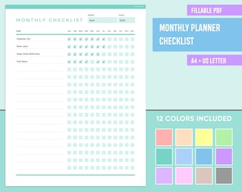 Editable Monthly Checklist Printable, Month To Do List, Monthly Chore List, Monthly Habit Tracker, Monthly Planner