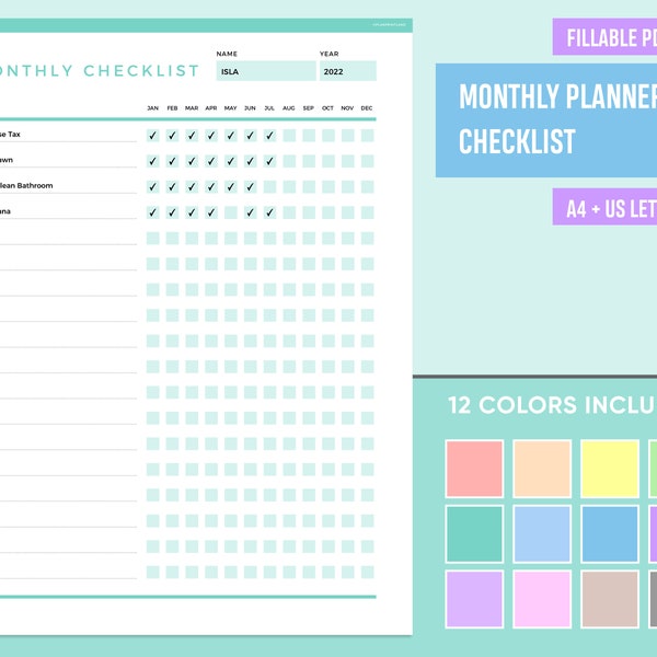 Editable Monthly Checklist Printable, Month To Do List, Monthly Chore List, Monthly Habit Tracker, Monthly Planner