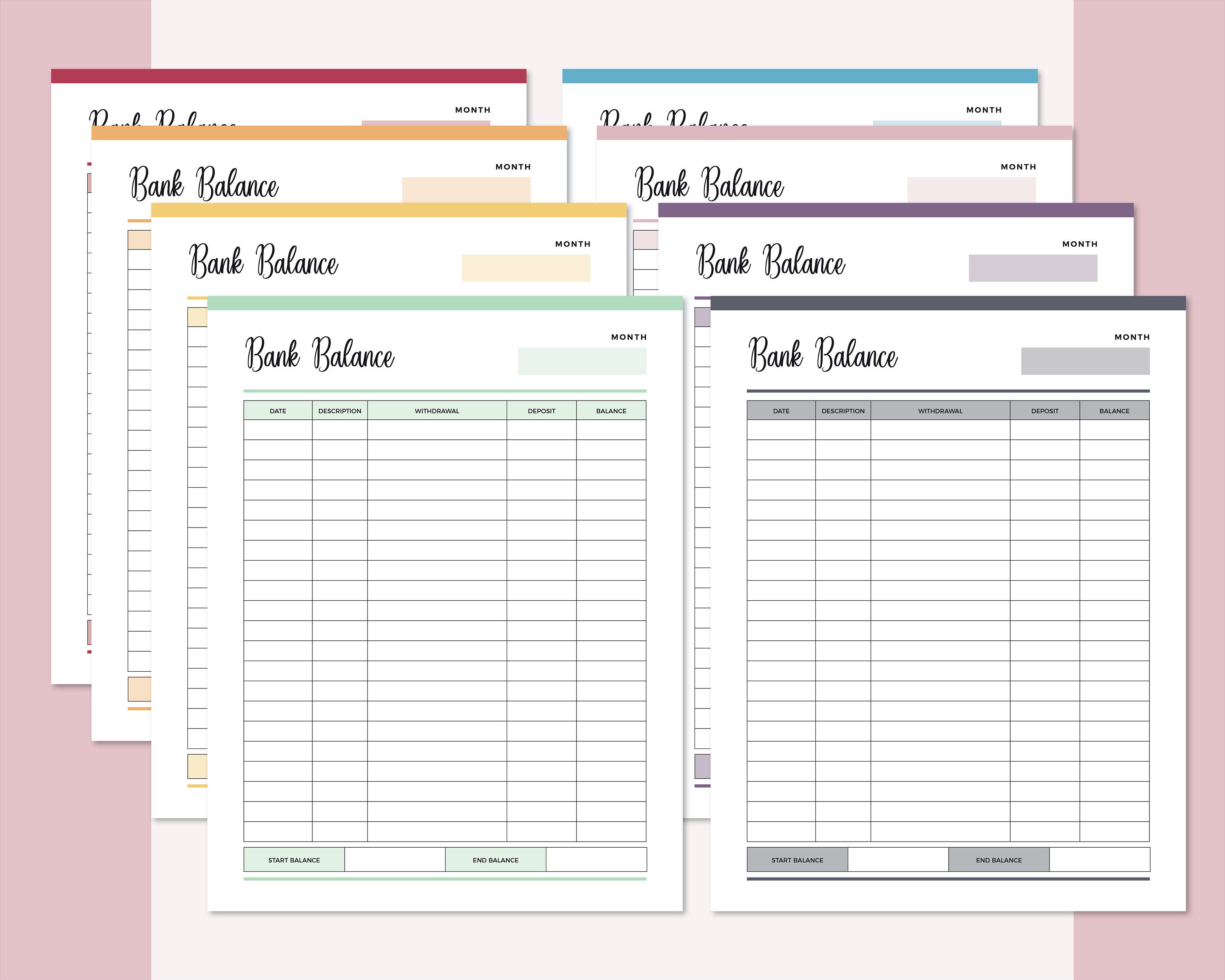 Printable Bank Balance Sheet Savings Tracker Banking Record | Etsy India