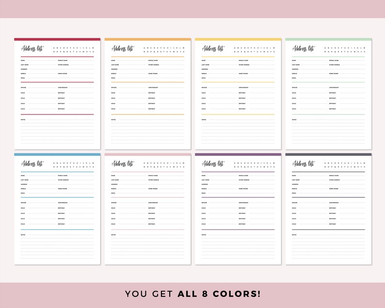 Printable Detailed Address Book, Address List, Contact List, Contact ...