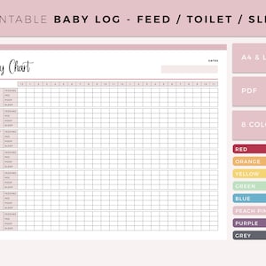 Registro stampabile per la cura del bambino, babysitter stampabile, baby tracker, tracker per l'alimentazione, tracker per neonati, diario del bambino, allattamento al seno, cambio del pannolino