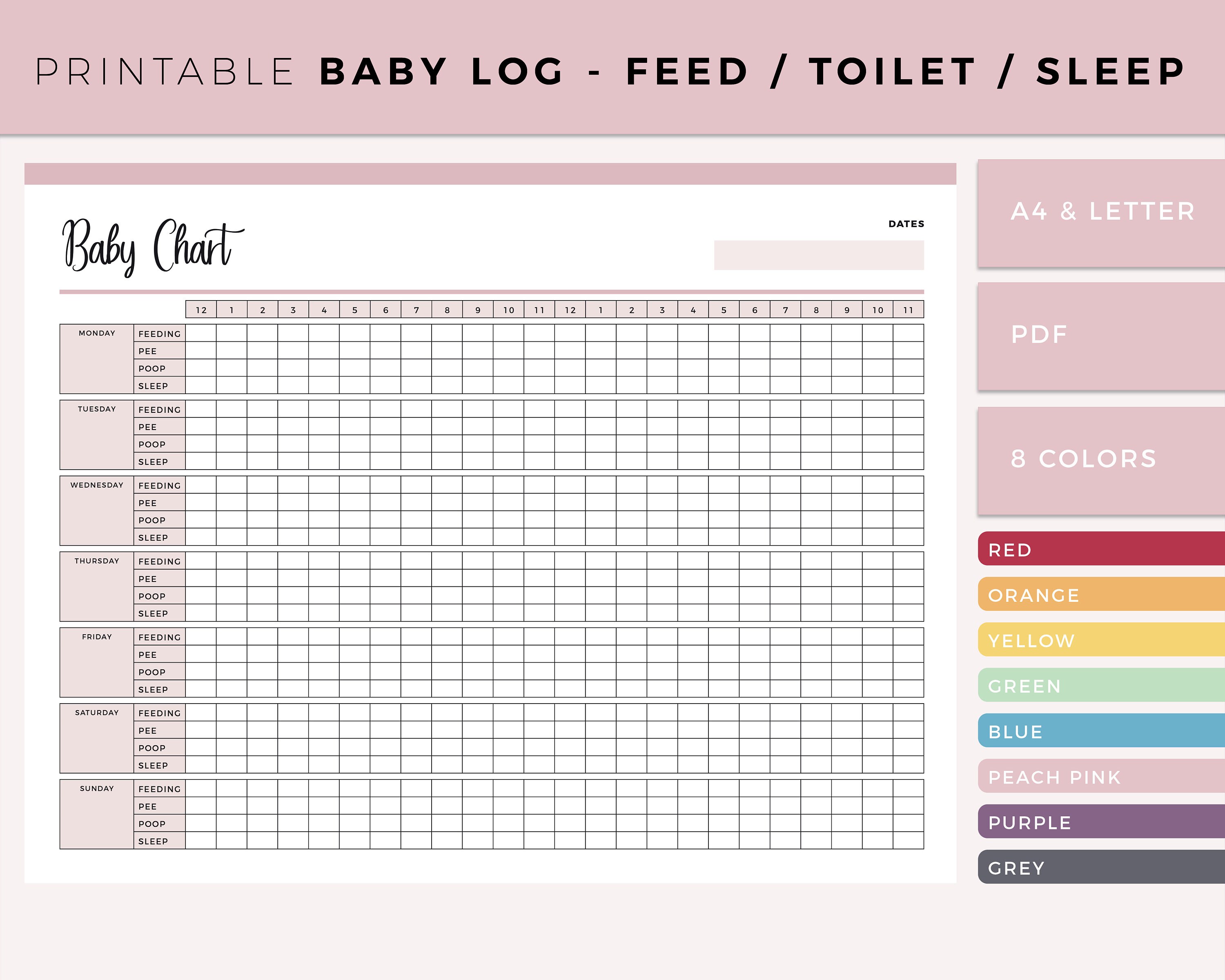 Printable Baby care Log babysitter printable baby tracker Etsy