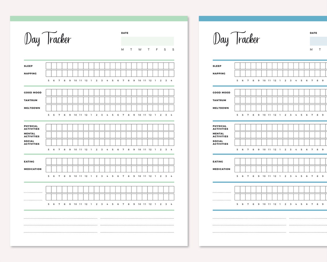Autistic Child Care Log Printable Day Tracker Behavioural Etsy