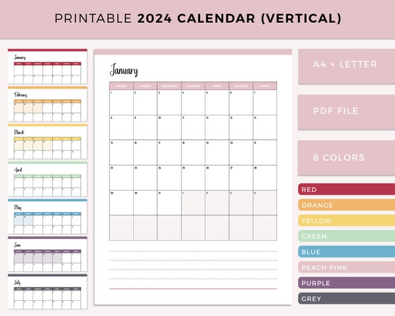 Printable 2024 Calendar, 2024 Monthly Planner, Monthly Calendar