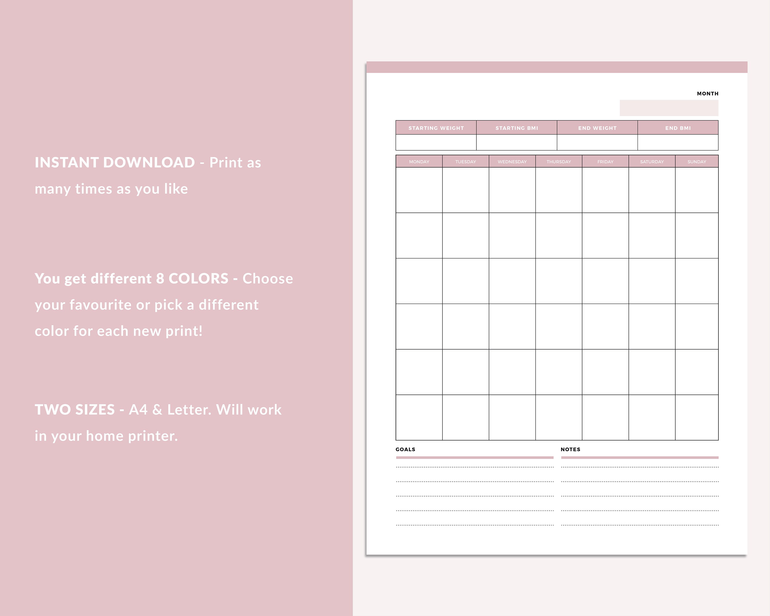 Printable Monthly Fitness Planner Fitness Calendar Exercise Etsy