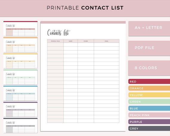 Contact List Printable Print at Home Address Book Insert - Etsy