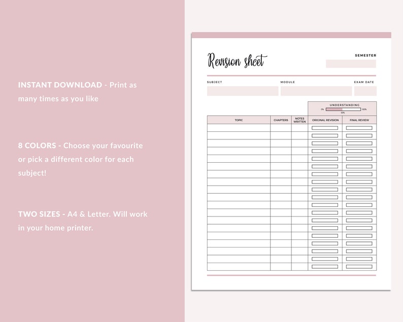 Printable Revision Checklist Print at Home Study Sheet | Etsy