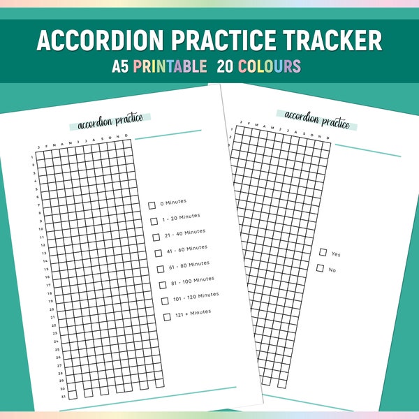 A5 Accordion Practice Tracker, Printable Accordion Training Journal, Simple Accordion Study Chart, Daily Accordion Practice Log PDF, Daily