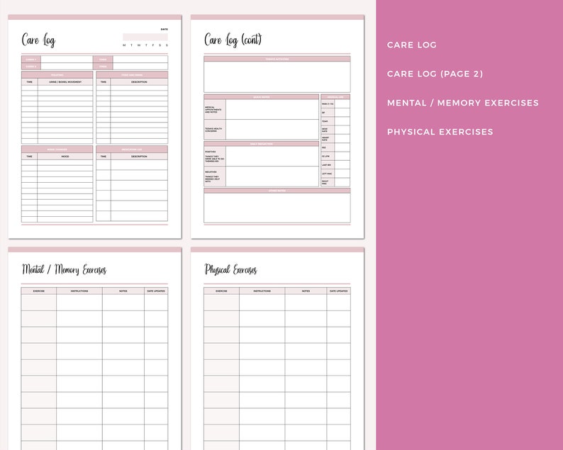 Printable Dementia Care Planner Alzheimer's Carer Binder - Etsy