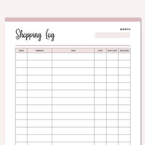 Printable Shopping Log, Online Purchase Tracker, Shopping Tracker ...